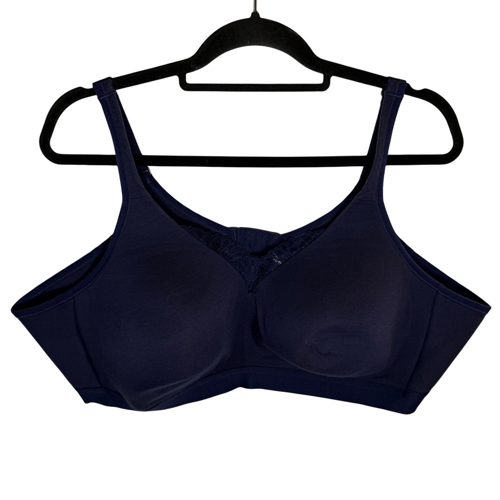 Cacique Lane Bryant Navy Blue Lightly Lined No-Wire Lace Trim‎ Bra 52C Fast Ship